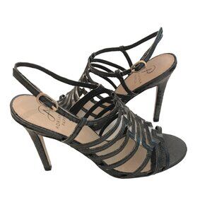 Heels Sandals Black Snake Leather Emmanuelle Art Deco Adrianna Papell Women’s 7
